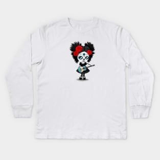 Sugar Skull Girl Playing Guatemalan Flag Guitar Kids Long Sleeve T-Shirt